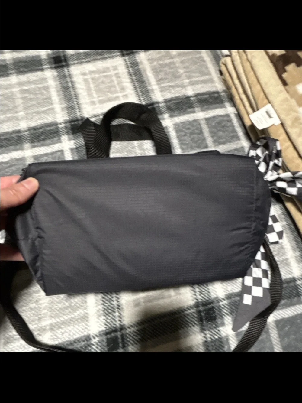 Vans Black Nylon Tote with Checkerboard Bow Accent